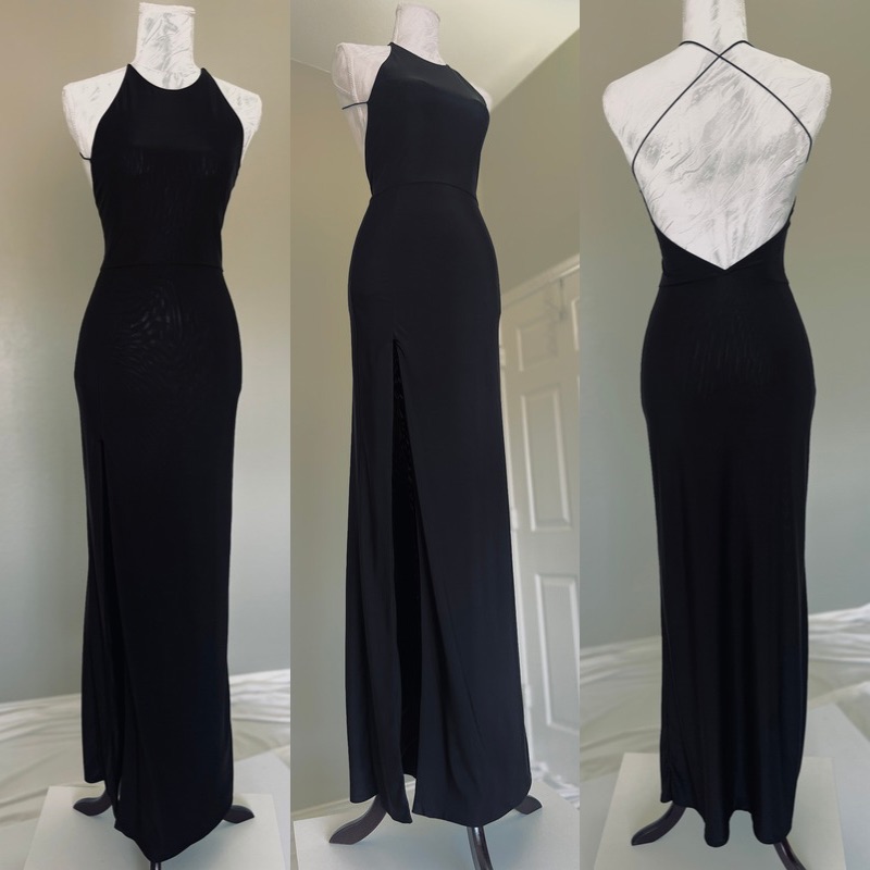 Nordstrom Classic Black High Neck Halter Maxi Dress Bodycon Open Back